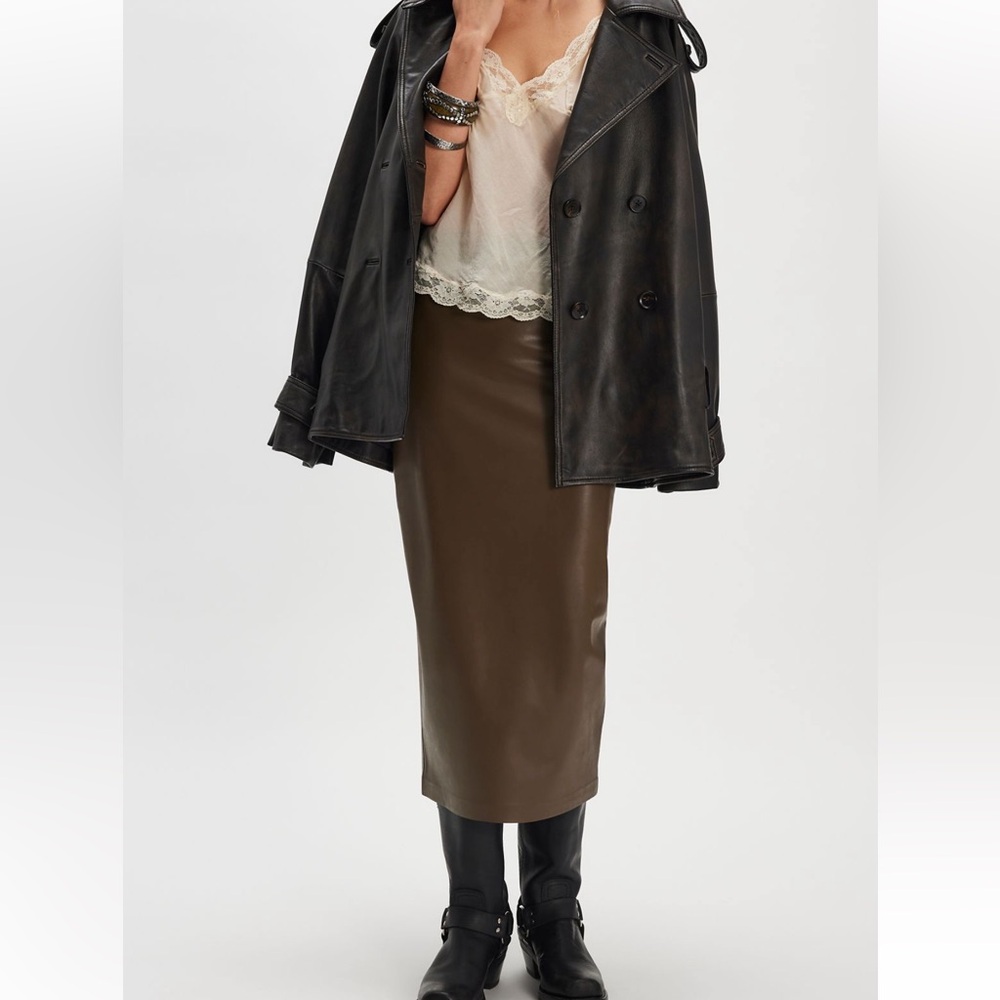 NORMA KAMALI x FREE PEOPLE VEGAN STRAIGHT MIDI SKIRT in Bark NWT sz XL